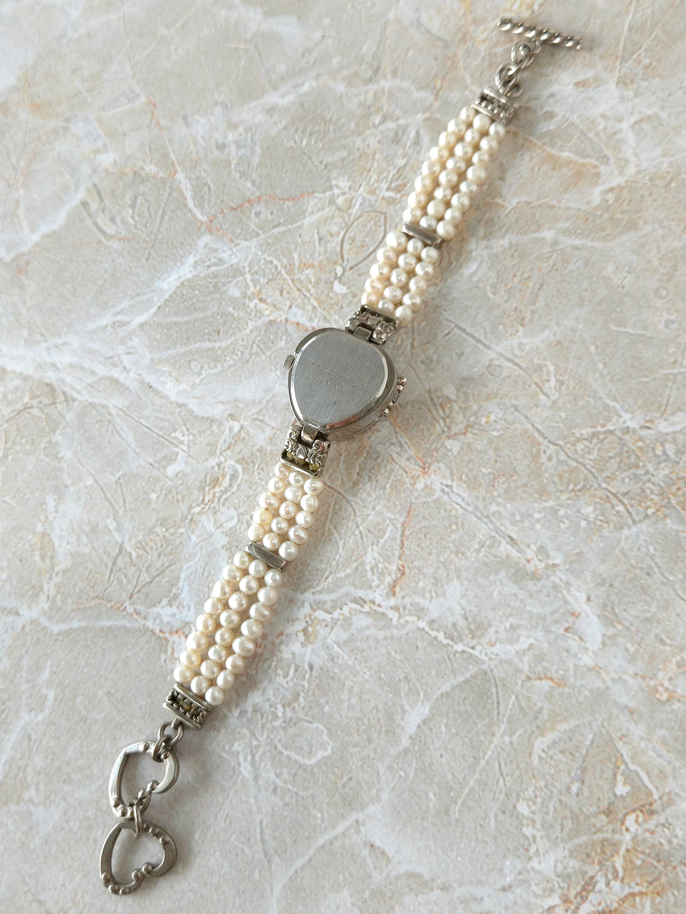 Ornate Heart Pearl Quartz Watch