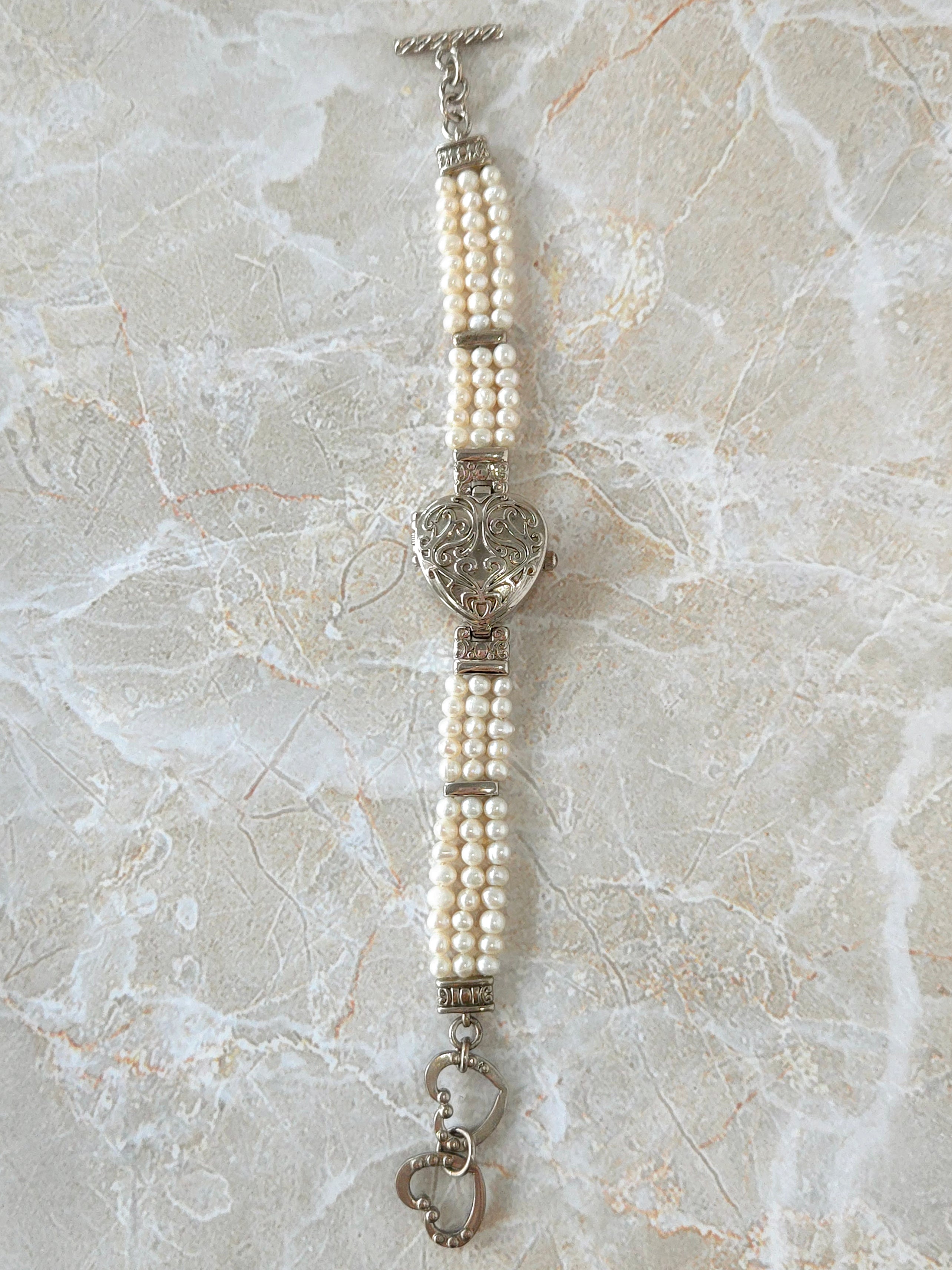 Ornate Heart Pearl Quartz Watch